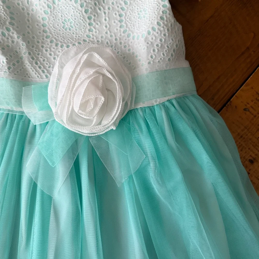 Bonnie Baby Spring/ Summer White and Aqua Formal Toddler Dress, 24 months, NWT’s